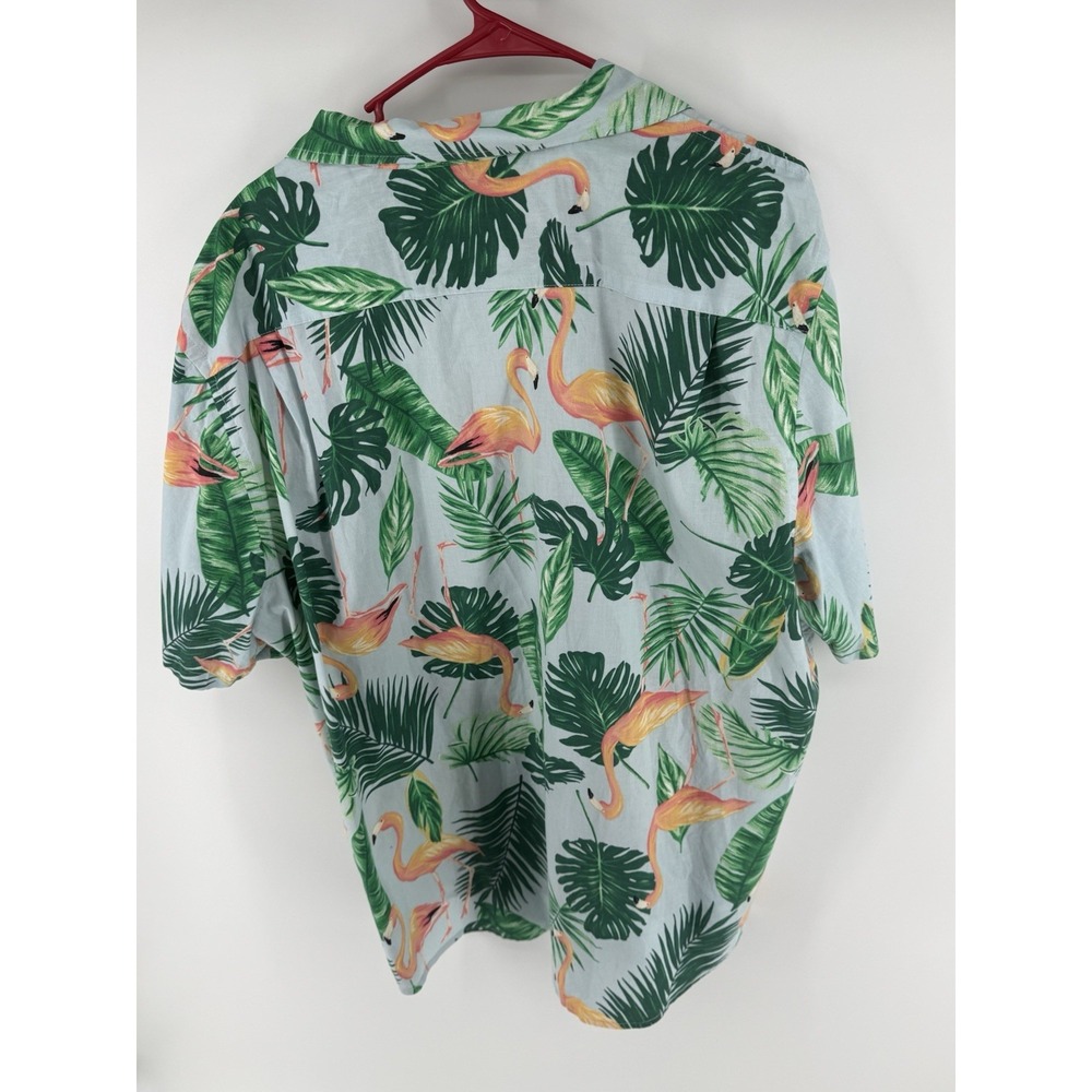Old Navy Mens XXL Flamingo Hawaiian Shirt Tropical Palm Leaf Button Up - Picture 5 of 9